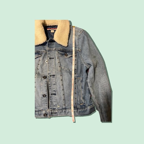 ⚡️ TOMMY HILFIGER RIPPED DENIM JACKET W/ FLEECE COLLAR BLUE ⚡️ - Picture 3 of 7